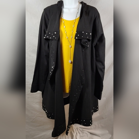 CATO Pearl Embellished Black Waterfall Cardigan - Plus Size 22/24W - Picture 8 of 13